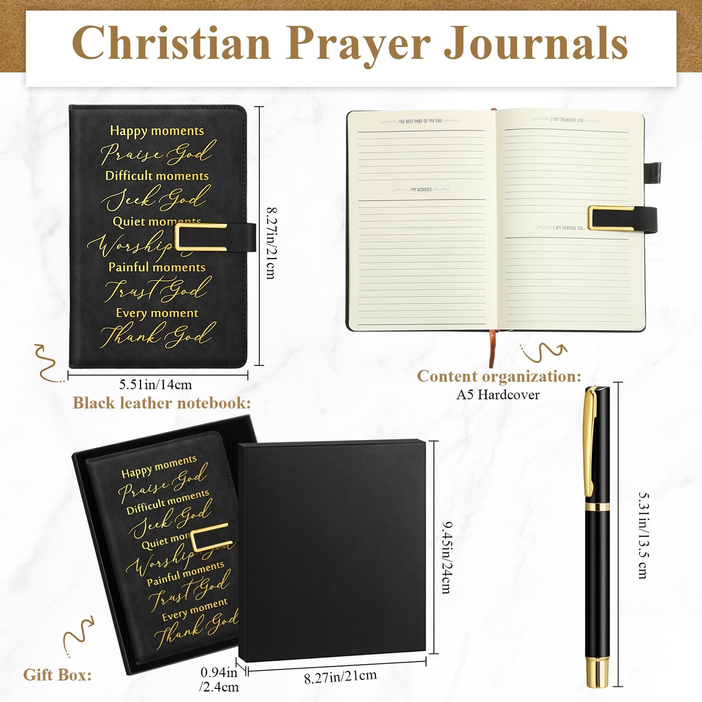 Geyoga 1 Set Father Day Christian Gift for Men Dad Leather Bible Prayer Journal with Pen A6 100 Sheets Bible Study Notebook Kit Religious Gift for Husband Pastor Church Sunday School Graduation