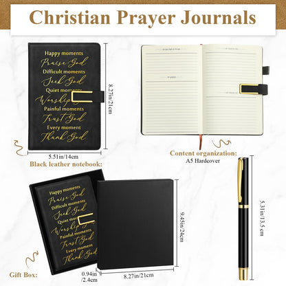 Geyoga 1 Set Father Day Christian Gift for Men Dad Leather Bible Prayer Journal with Pen A6 100 Sheets Bible Study Notebook Kit Religious Gift for Husband Pastor Church Sunday School Graduation