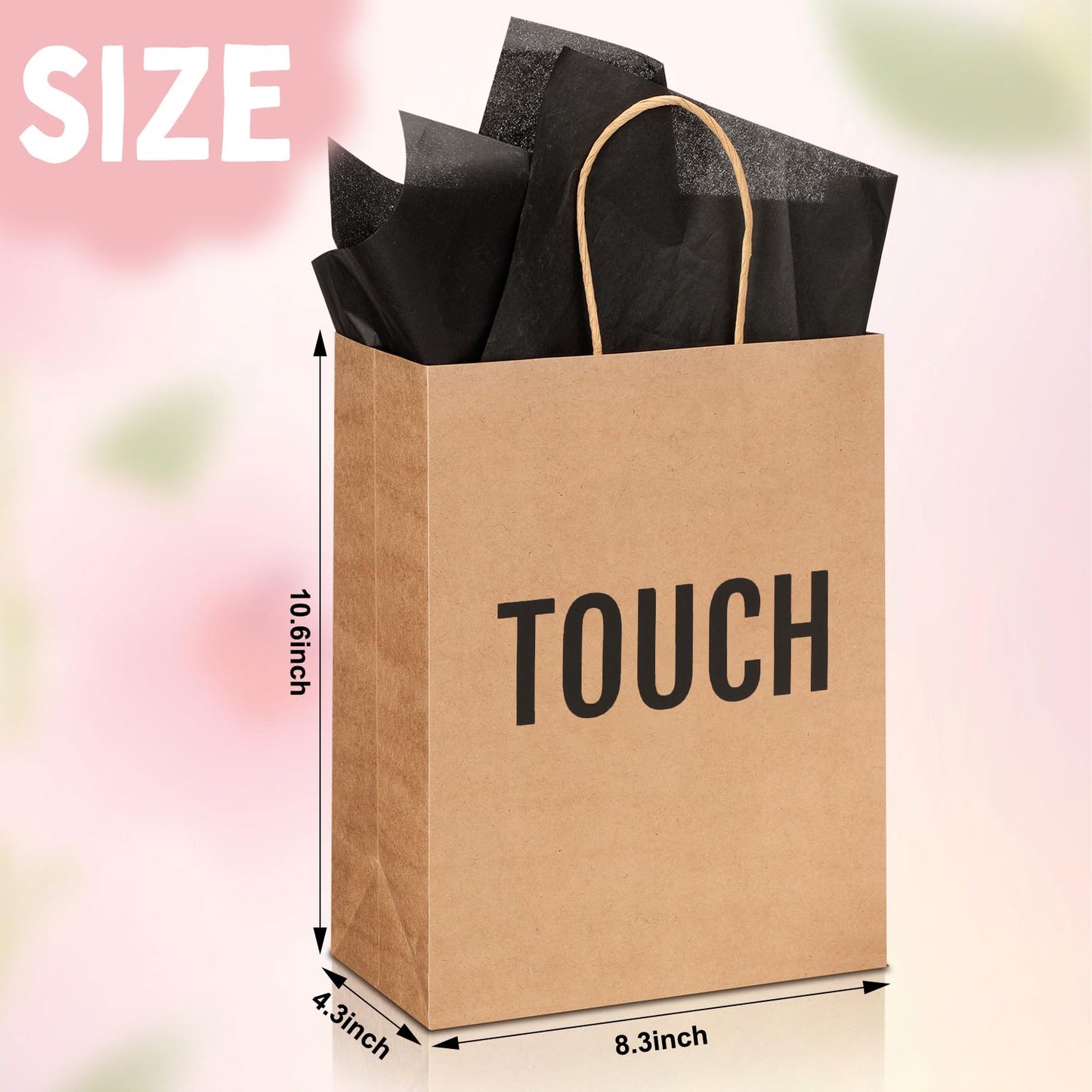 Kolldenn 5 Senses Gift Bags for Him for Her with 10 Pcs Tissue Paper, Paper Bags with Handles Five Senses Gifts for Valentines Christmas Birthday Wedding Anniversary (Kraft,8.3 x 4.3 x 10.6 Inch)