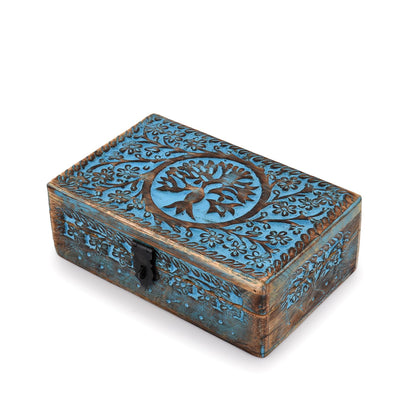 |Wooden Jewelry Box, Tarot Box, Celestial Home Decor, Witch Box, Tree of Life, Trinket Box |Size- 8" x 5" x 2.5",| Decorative Storage Bin