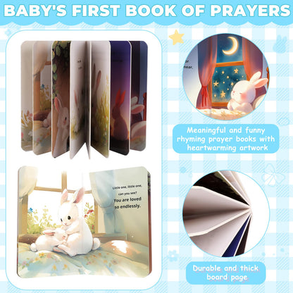 Baptism Gifts for Boy, Christening Gifts for Boys, Dedication Gift, Includes Bunny Stuffed Animal, First Rosary Beads, Prayer Book, Keepsake Blanket, Catholic Baptism Gift Basket