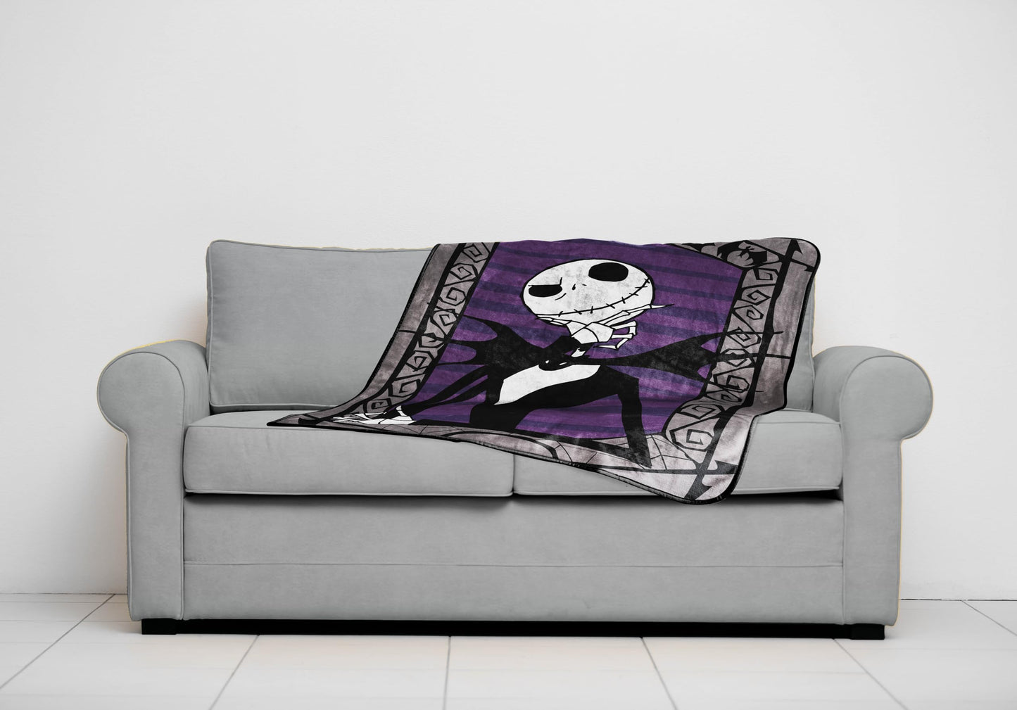 Jay Franco Plush Throw Blanket – Soft & Cozy Fleece Throw for Bedroom & Couch Décor, Official Licensed Product, Gray - Nightmare Before Christmas, 40x50 - Travel Blanket