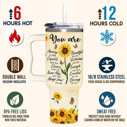 Sunflower Gifts for Women - Christian, Religious Gifts for Women - Encouragement Gift for Woman on Birthday, Mothers Day, Christmas - Sunflower Tumbler 40 oz with Handle & Straw
