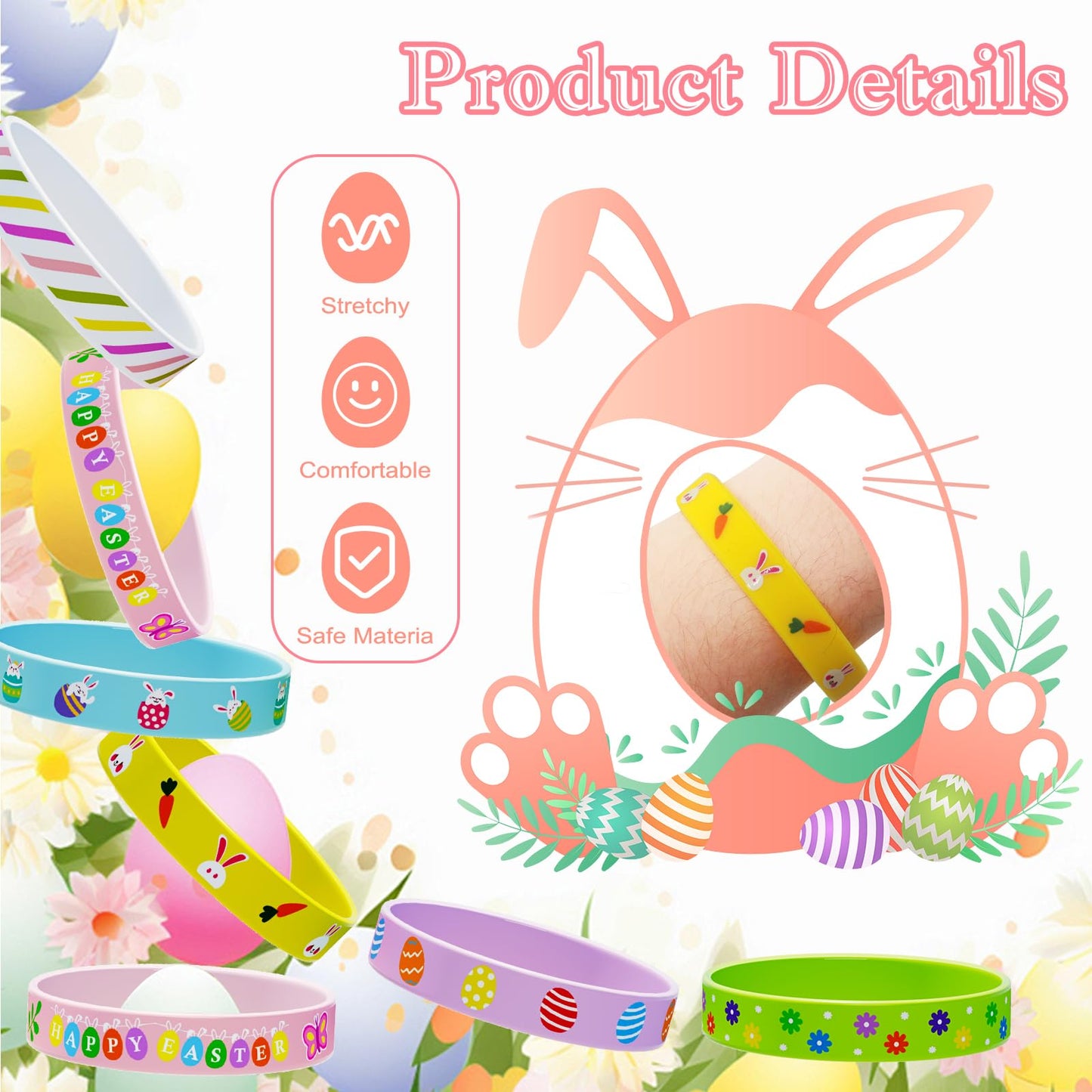 Easter Rubber Bracelets for Kids 30PCS Easter Basket Stuffers Egg Fillers Silicone Wristbands Bulk Easter Party Favors Supplies for Kids Goodie Bag Stuffers Student Gifts Classroom Prizes Accessories