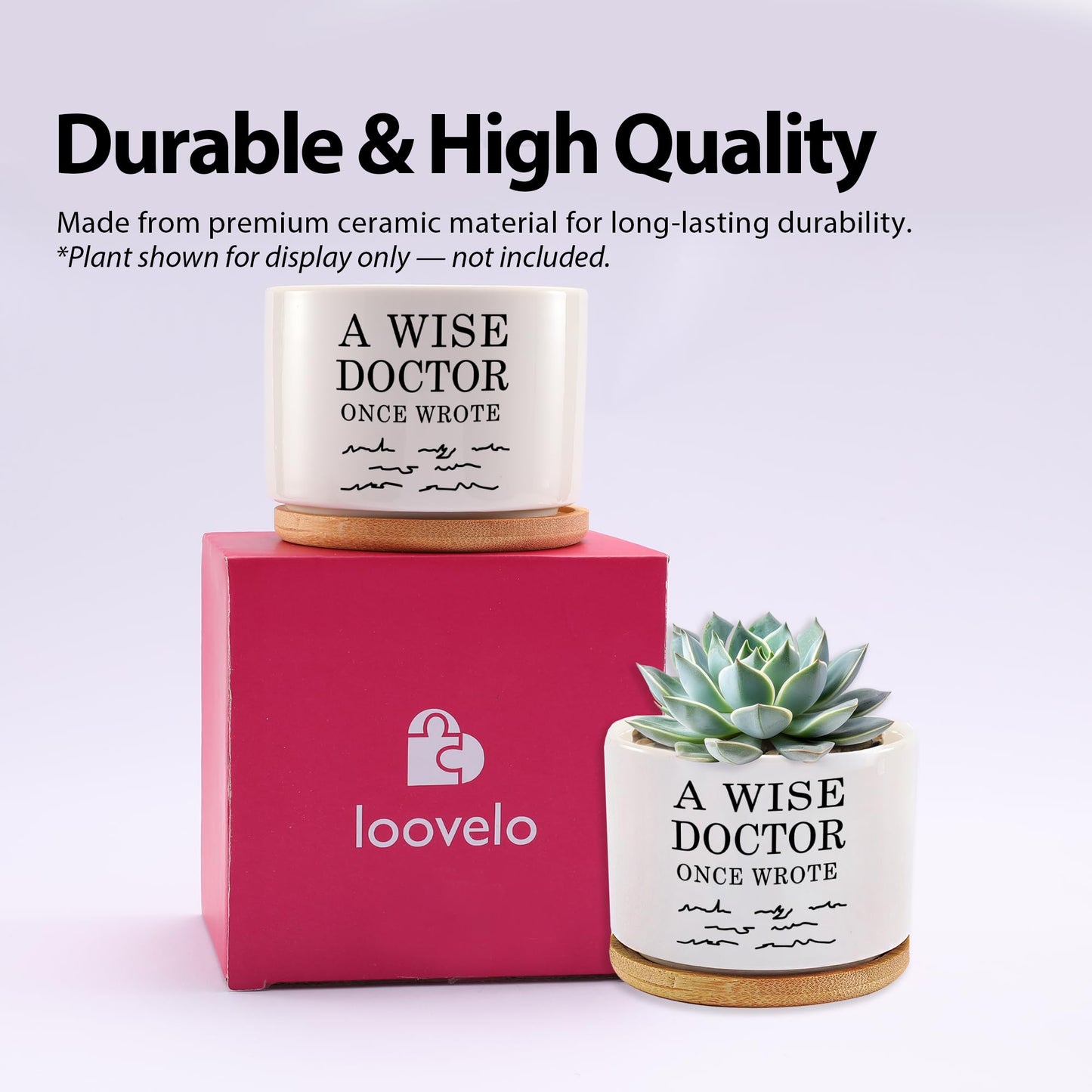 A Wise Doctor Once Wrote Ceramic Succulent Plant Pot with Tray Doctor Gifts Home Office Decor Indoor Plant Dr Graduation Gift 3.5 Inch White (No Plants) (with Bamboo Tray)