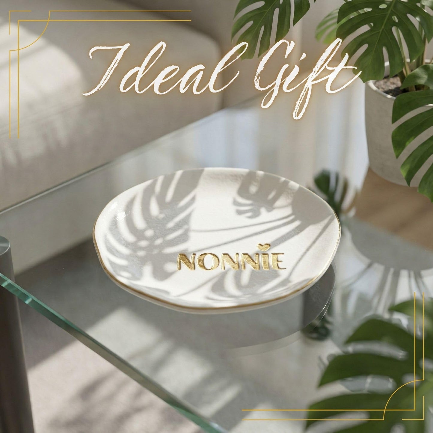 InnoBeta NONNIE Gifts Grandma Gifts from Grandkids Granddaughter for Birthday Christmas Mother's Day - 4.75" Handcrafted Ceramic Ring Dish with Gold Trim, Decorative Trinket Dish for Rings Earrings