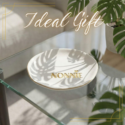 InnoBeta NONNIE Gifts Grandma Gifts from Grandkids Granddaughter for Birthday Christmas Mother's Day - 4.75" Handcrafted Ceramic Ring Dish with Gold Trim, Decorative Trinket Dish for Rings Earrings