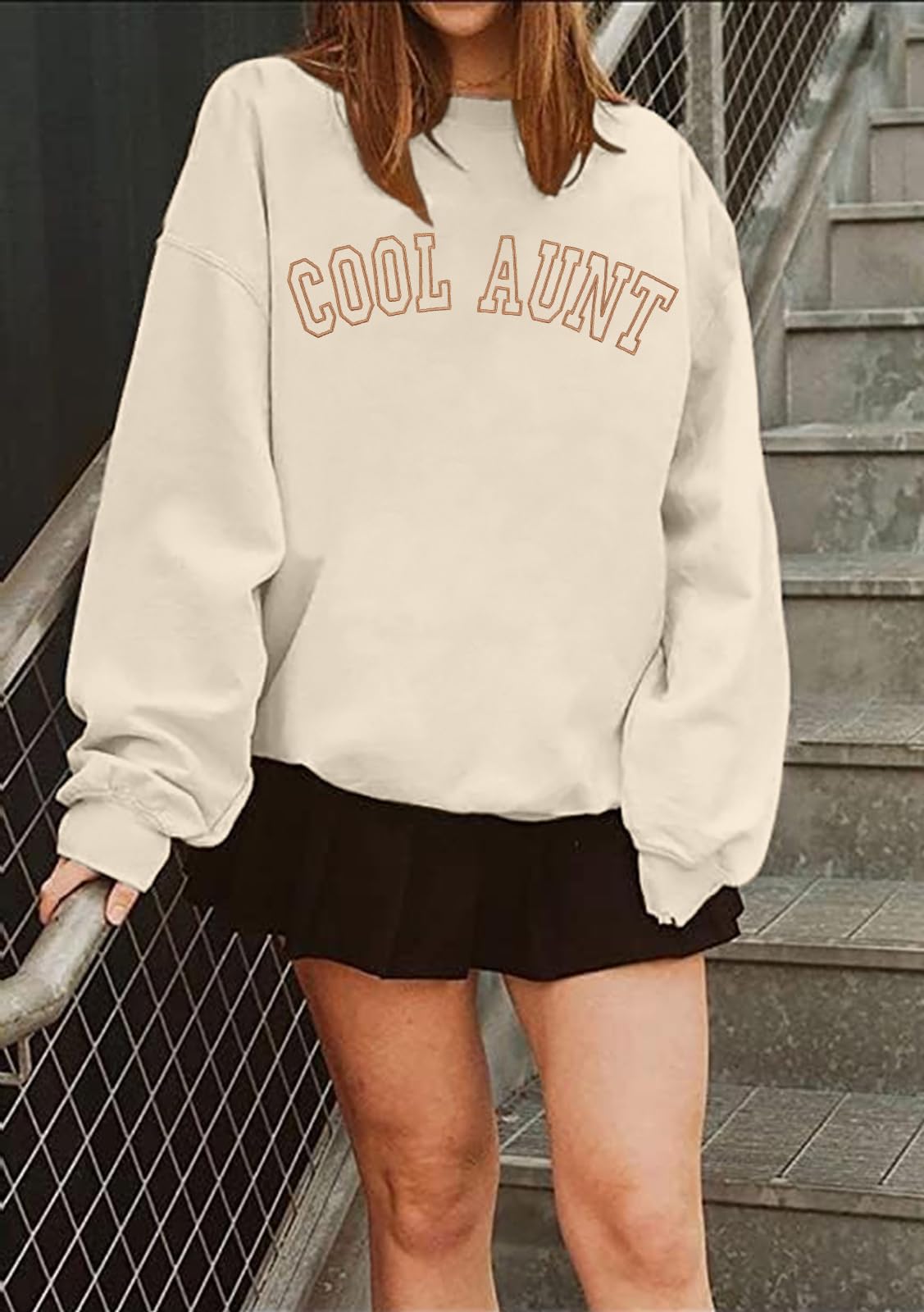 Women Cool Aunts Sweatshirt Auntie Letter Print Oversized Pullover Tops Embroidered Long Sleeve Lightweight Shirt