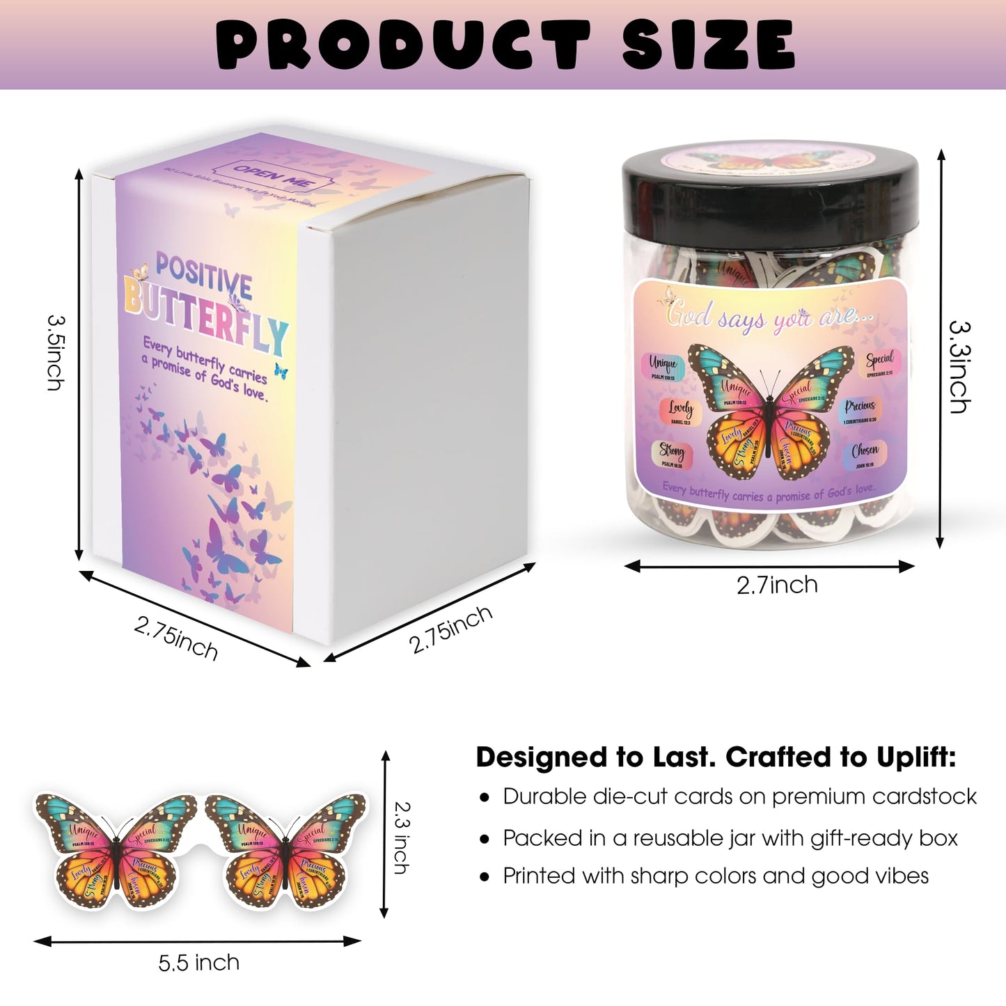 Positive Butterfly Jar - Christian Graduation Gifts for Hers, Butterfly Gifts For Women, Daily Affirmations Card, Birthday Gift for Women