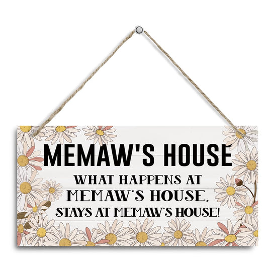 Memaw’s House Sign, Memaw Home Decor Gift, Farmhouse Hanging Wall Plaque, Decorative Wood Wall Art for Living Room Entryway, Memaw Home Decor Gift