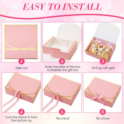 Jaloro 20 Pack Pink Gift Boxes with Lids Bulk 10.6x7.8x3.1inch Pink Gift Boxes with Gold Ribbons Bridesmaid Proposal Box for Presents, Wedding, Birthday, Valentine's Day, Baby Shower, Anniversary