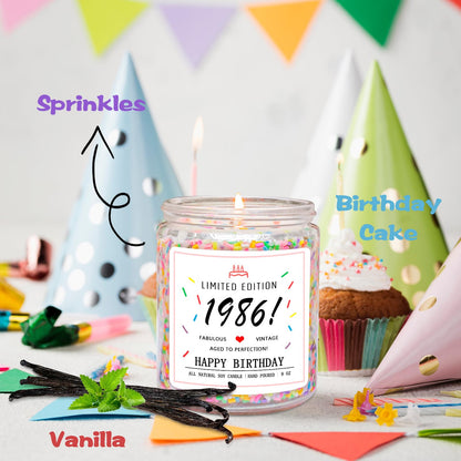 Homsolver 40th Birthday Gifts for Women Ideas, Decorations Gifts for 40 Year Old Woman, 40th Birthday Candles - Limited Edition 1986 Handmade (Vanilla Birthday Cake Scent with Sprinkles)