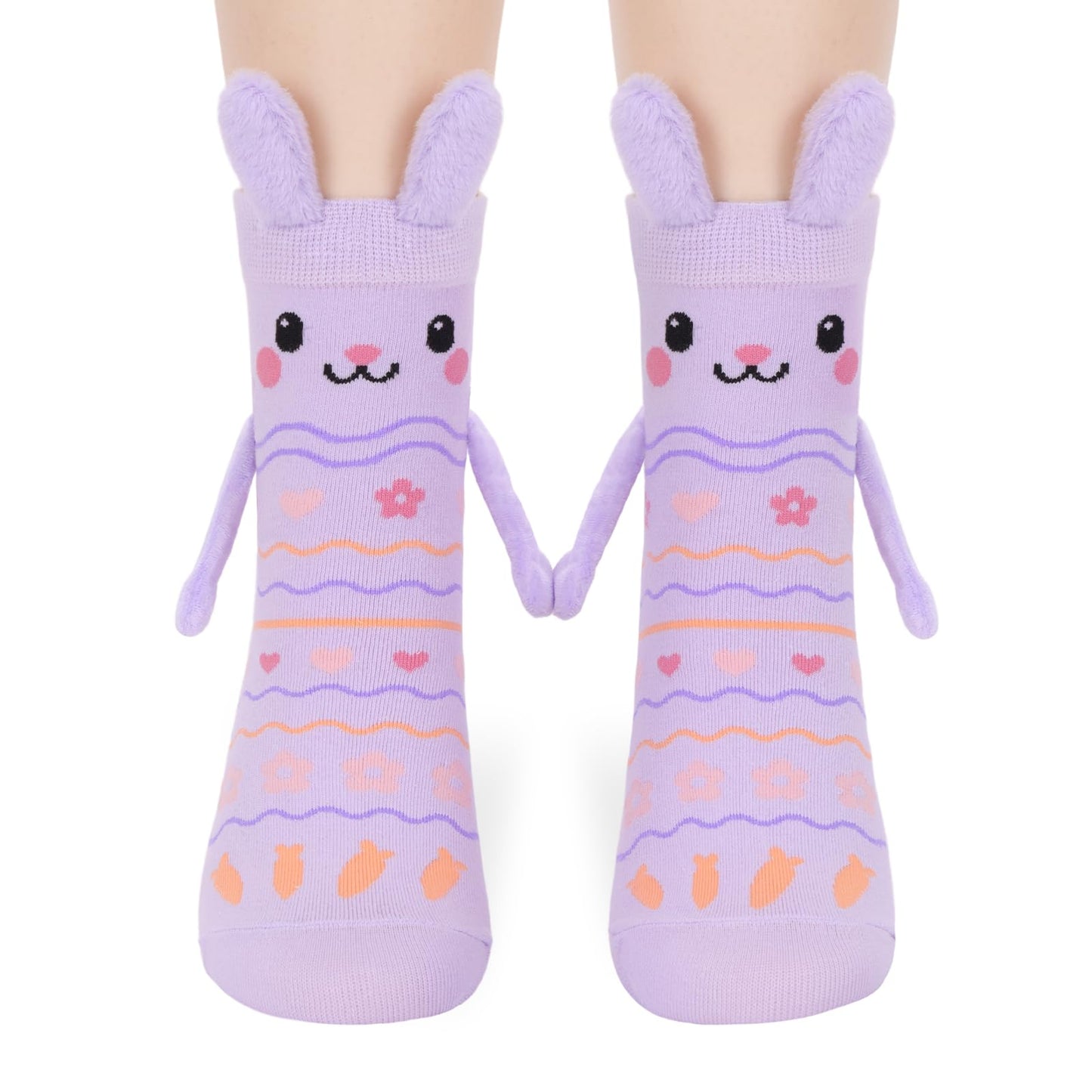 FreeNFond Easter Bunny Socks with Magnetic Holding Hands, Crazy Socks for Kids Women, Funny Gifts for Easter Basket Stuffers