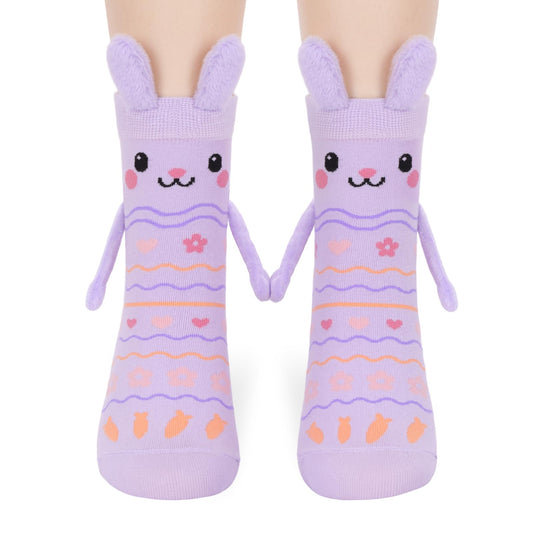 FreeNFond Easter Bunny Socks with Magnetic Holding Hands, Crazy Socks for Kids Women, Funny Gifts for Easter Basket Stuffers