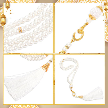 HOWAF Eid Gifts Set with Mosque Shape Card & Prayer Beads, Ramadan Mubarak Greeting Card with Envelope and Ramadan & Eid Pearl Zikirmatic Beads with Box, Islamic Present for Women, Muslim Celebration Gift Set