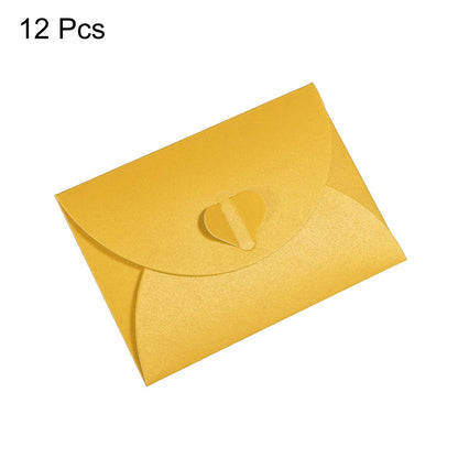PATIKIL Gift Card Envelopes, 12 Pack Heart Shaped Clasp Small Gift Cards Holder Mini Envelope for Birthdays Weddings, Yellow