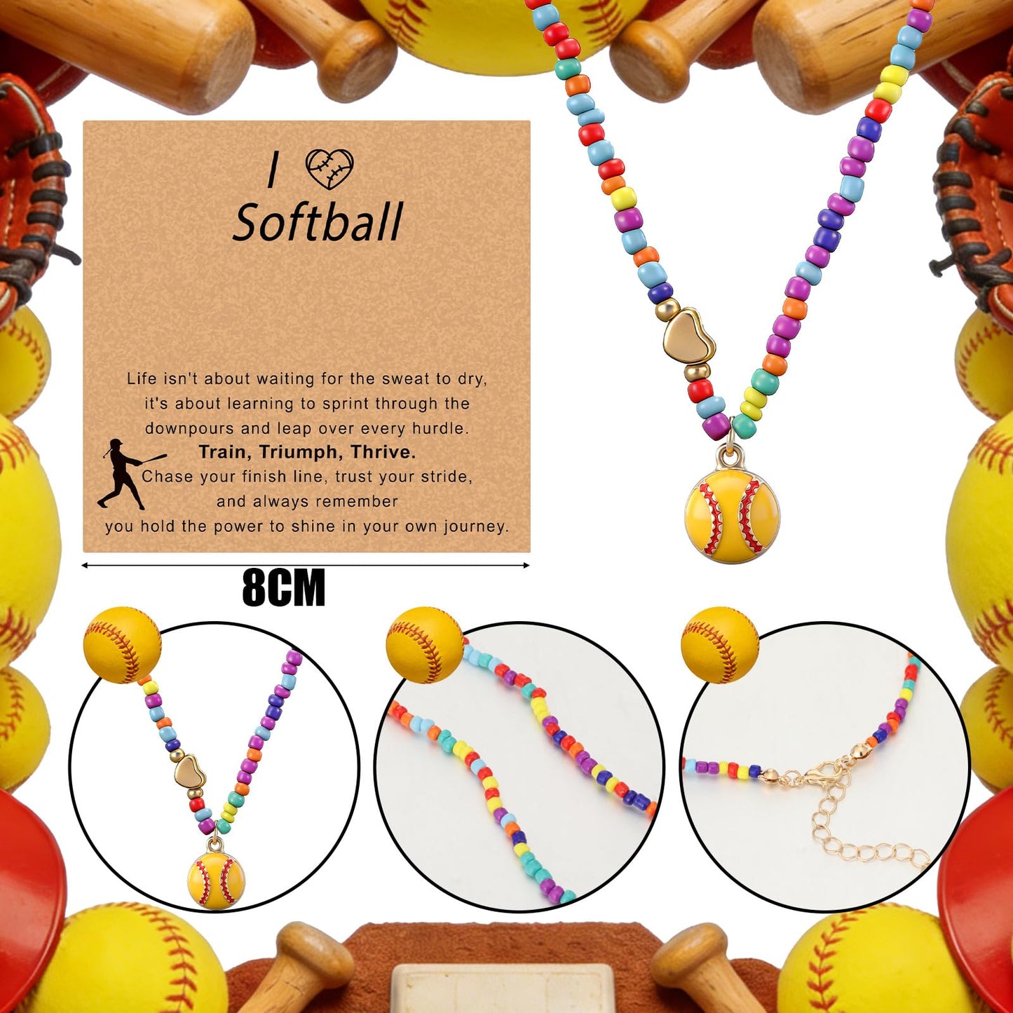 Tondiamo 20 Sets Easter Volleyball/Softball Colorful Beaded Choker Necklace Gifts with Inspirational Card 18+2 Inches for Women Sport Team Accessories Birthday Gift