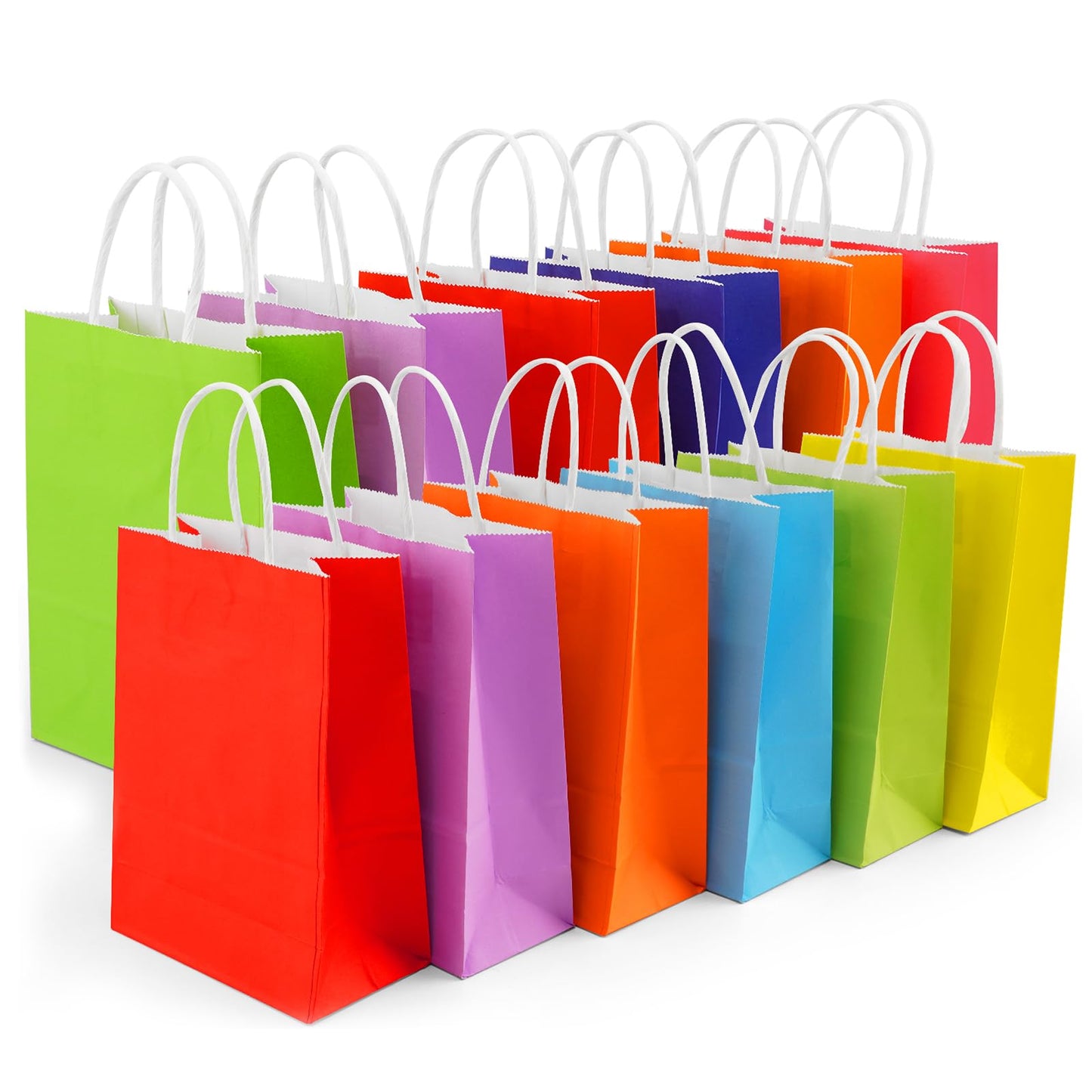 Yasashii Small Gift Bags With Handles, 24Pcs-8 Colors Kraft Paper Party Favor Gift Tteat Bags, Rainbow Bag For Christmas, Kids Birthday, Party Supplies, Wedding, Baby Shower
