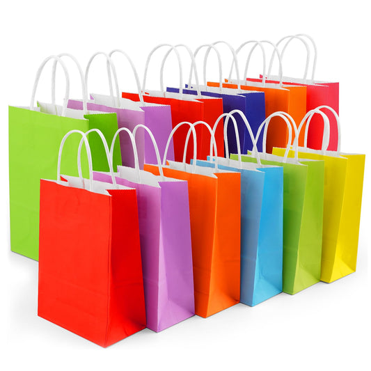 Yasashii Small Gift Bags With Handles, 24Pcs-8 Colors Kraft Paper Party Favor Gift Tteat Bags, Rainbow Bag For Christmas, Kids Birthday, Party Supplies, Wedding, Baby Shower