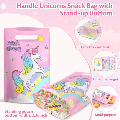 momoake Unicorns Party Favor Bags, 24 PCS Goodie Bgs with 120 Waterproof Vnyl Stickers for Kids Unicorns Birthday Decorations