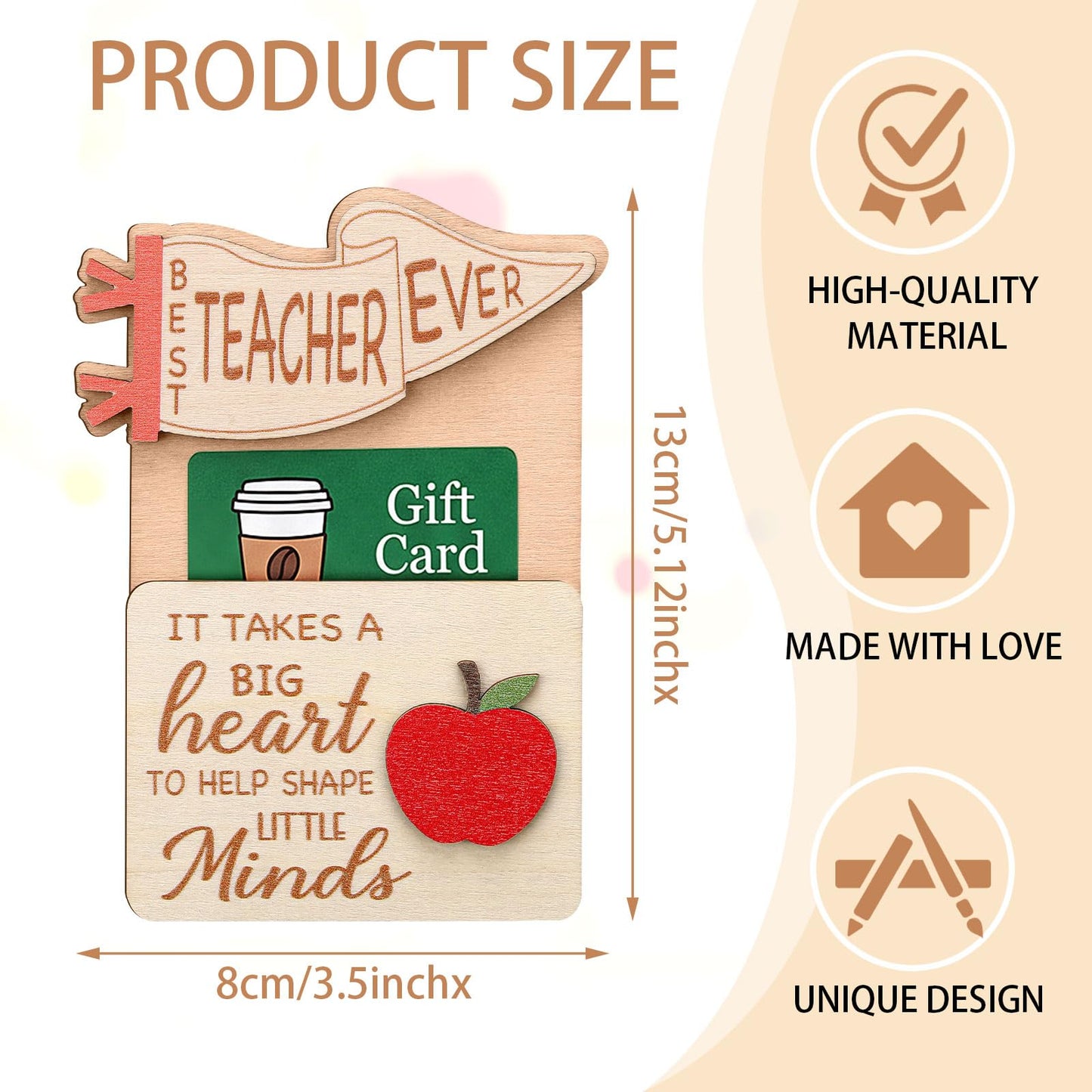 Junkin 3 Pcs Graduation Gifts for Teacher Cards Holders Gift Box Shaped Wooden Money Holders Graduation Coffee Cup Card End of Year Teacher Gift Card Holder for Teachers End of Year