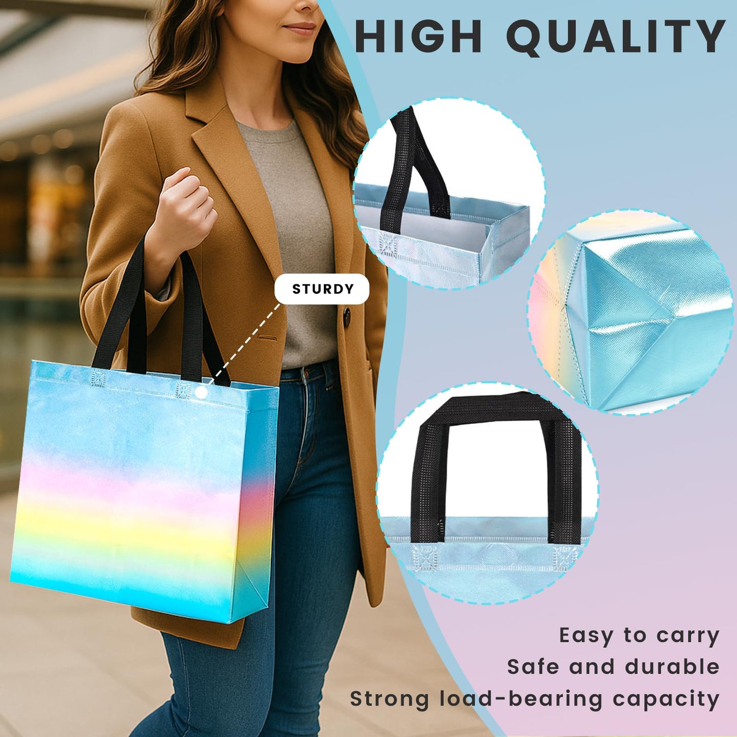 VGOODALL 15 Pack Large Gift Bags with Handles, 12.6" x 5" x 11" Iridescent Reusable Gift Bags Bulk for Birthday Wedding Party Favor
