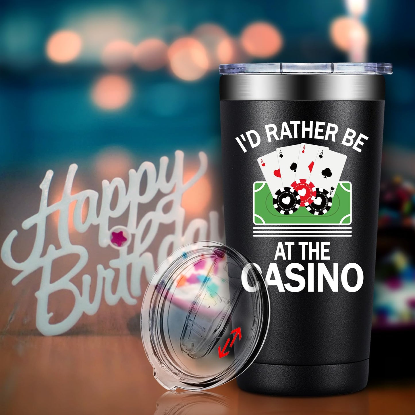 BIRGILT Gambling Gifts for Men, Women - Casino Gifts for Christmas - Funny Poker Gift for Poker Players - I'd Rather Be at the Casino Tumbler 20oz