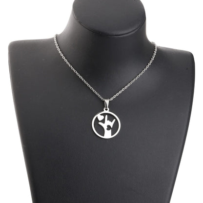 LQRI ASL American Sign Language Jewelry I Love You Hand Sign Language Round Necklace ASL Jewelry Interpreter Teacher gift
