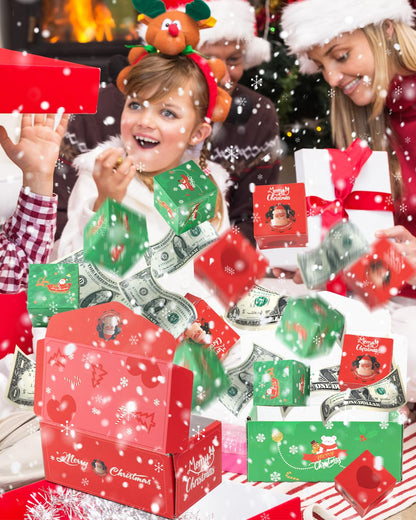 ASSRECT 2 pcs Exploding Gift Box - Christmas Surprise Box Pop Up with 24 Money Holders, Reusable Party Gift Box for Cash, Gifts, Xmas, Birthday, Party Supplies (Red+Green)