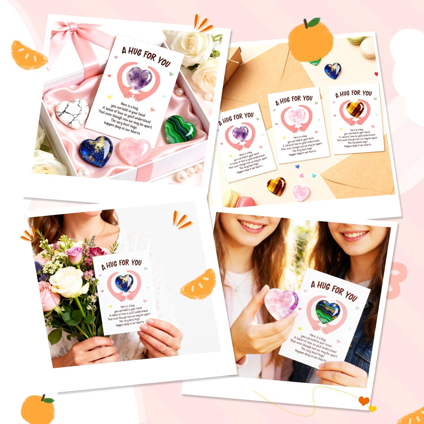 WenmthG 60 Sets Heart-Shaped Stones Pocket Hug Token Bulk Gift Card for Women Men - Valentines Day Gemstones Gifts Exchange for Kids - Christmas Party Gift for Boys Girls Friends Classroom Colleague