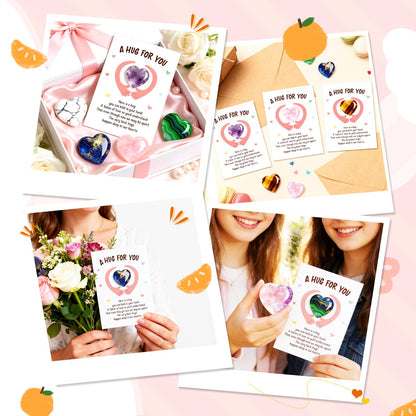 WenmthG 60 Sets Heart-Shaped Stones Pocket Hug Token Bulk Gift Card for Women Men - Valentines Day Gemstones Gifts Exchange for Kids - Christmas Party Gift for Boys Girls Friends Classroom Colleague