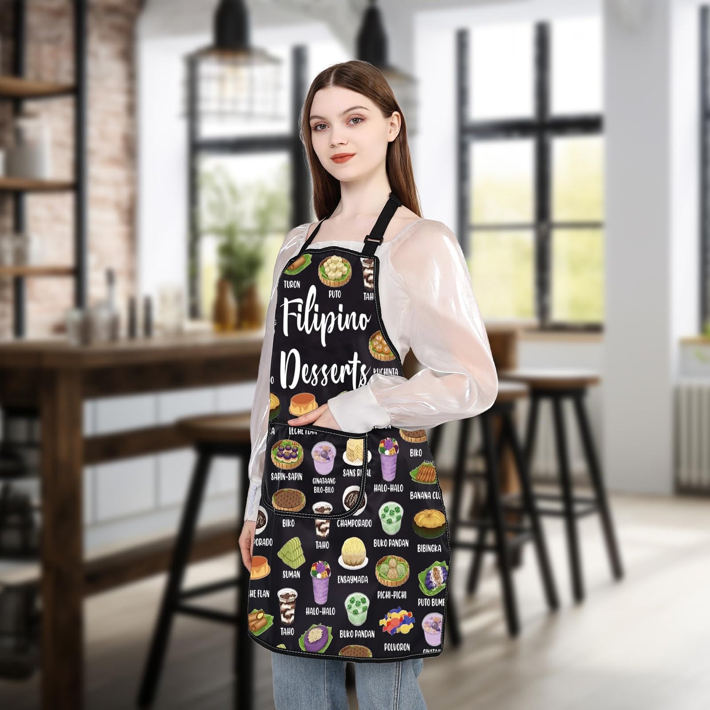 WSNANG Filipino Desserts Adjustable Kitchen Apron Filipino Food Cooking Apron Philippines Culture Travel Lover Gift
