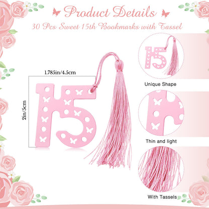 Sayglossy 120 Pcs Quinceanera Party Favors Sweet 15th Thank You Gifts Diamond Pens with Cards Bookmarks Retractable Ballpoint Bling Pens Recuerdos Para 15 Anos Quinceaneras Gifts for Guests(Rose Gold)