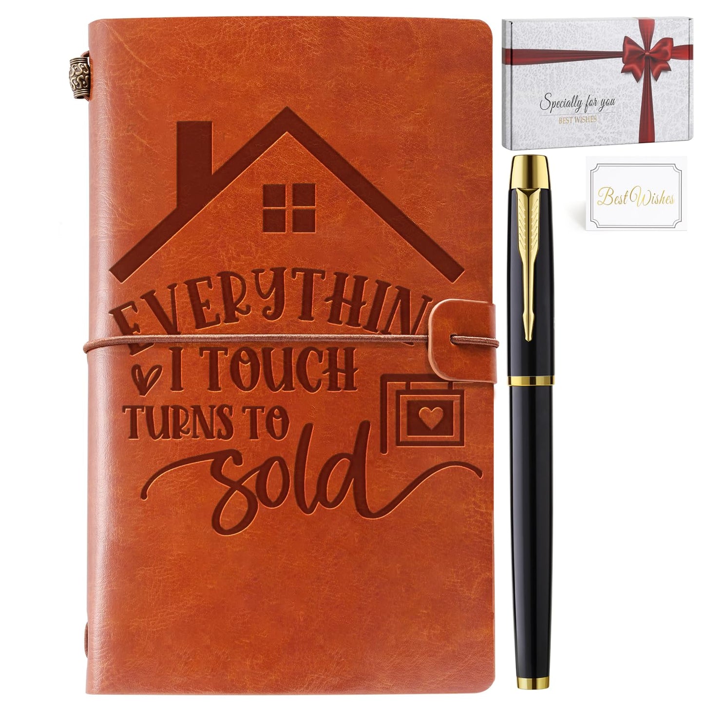 Realtor Gifts for Women, Everything I Touch Turns to Sold Leather Journal Notebook, Closing Gifts for Realtors, Thank You Gift for Realtor Real Estate Agent, Salesman, Boss, Coworkers, Employees
