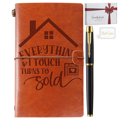 Realtor Gifts for Women, Everything I Touch Turns to Sold Leather Journal Notebook, Closing Gifts for Realtors, Thank You Gift for Realtor Real Estate Agent, Salesman, Boss, Coworkers, Employees