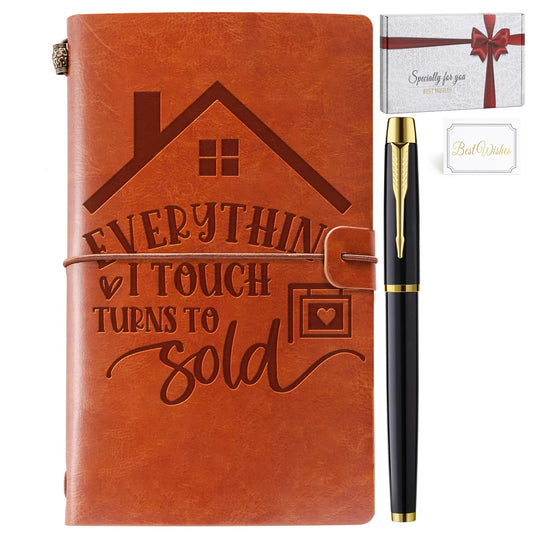 Realtor Gifts for Women, Everything I Touch Turns to Sold Leather Journal Notebook, Closing Gifts for Realtors, Thank You Gift for Realtor Real Estate Agent, Salesman, Boss, Coworkers, Employees
