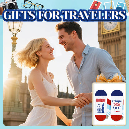 HAPPYPOP Travel Gifts for Women Men - Italy Paris London Socks Traveler Gifts