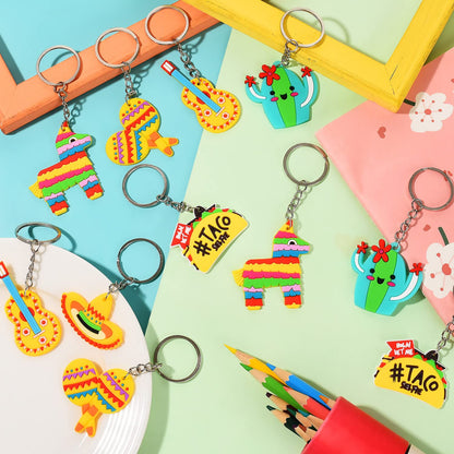 Mexican Fiesta Keychains - Cinco De Mayo Donkey Maraca Sombrero Taco Guitar Cactus Keychains