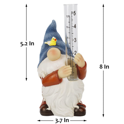 FORUP Resin Gnome Rain Gauge, Hand Painted Gnome Statue with Plastic Rain Gauge