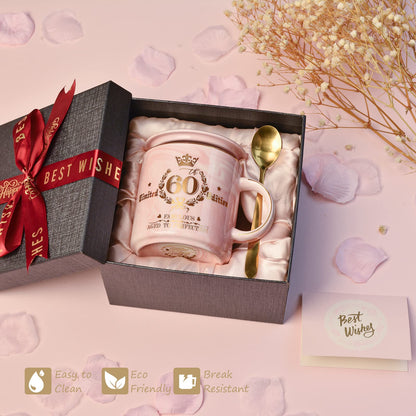 60th Birthday Gifts for Women - Fabulous 1966 Aged to Perfection Happy Birthday Mug - Limited Edition 60th Pink Coffee Mug Printed with Gold, Gift Idea for Turning 60 Years Old Women, Gift Boxed