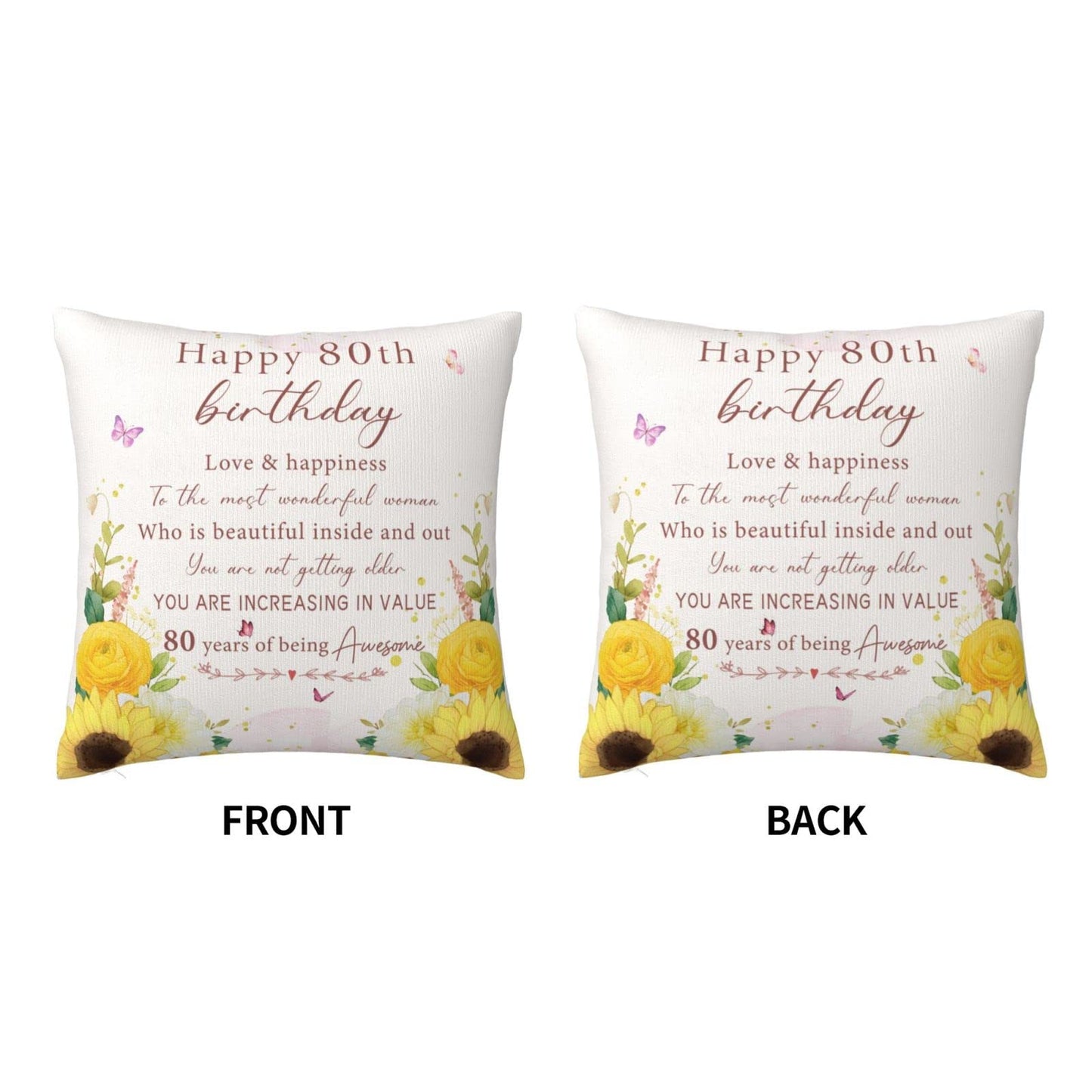 80th Birthday Gifts for Women, Happy 80th Birthday Decorations for Women, 80 Year Old Birthday Gifts for Woman, Best 1946 Birthday Gift for 80 Year Old Woman Throw Pillow Covers 18x18 Inches
