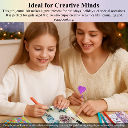 DIY Journal Kit for Girls Ages 8-12, 200+PCS Teen Tween Girl Gifts Trendy Stuff, Party Favors for Kids 8-12, Birthday Gift for Girls.