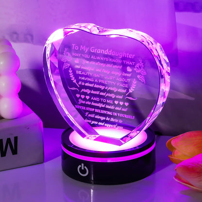 YWHL Granddaughter Gifts from Grandma Graduation Birthday Gifts for Granddaughter Heart Crystal to My Granddaughter Keepsakes Gift with Colorful Base on Wedding Back to School Valentine Christmas