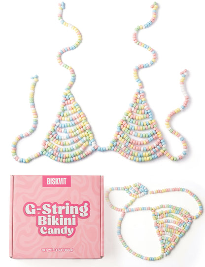 BISKVIT Candy Bikini Bra and G String Set for Women, 2 Piece Set Edible Underwear. Favorite Bachelorette Gift for Bride, Bridal Shower Gag Gifts, Playful Outfit for Anniversaries and Valentine's Day