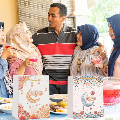 Colodeol 4 Pcs Large Eid Mubarak Gift Bags, Ramadan Gift Bags Paper Eid Bags with Handles Ramadan Treat Party Favors Supplies Eid Party Decoration