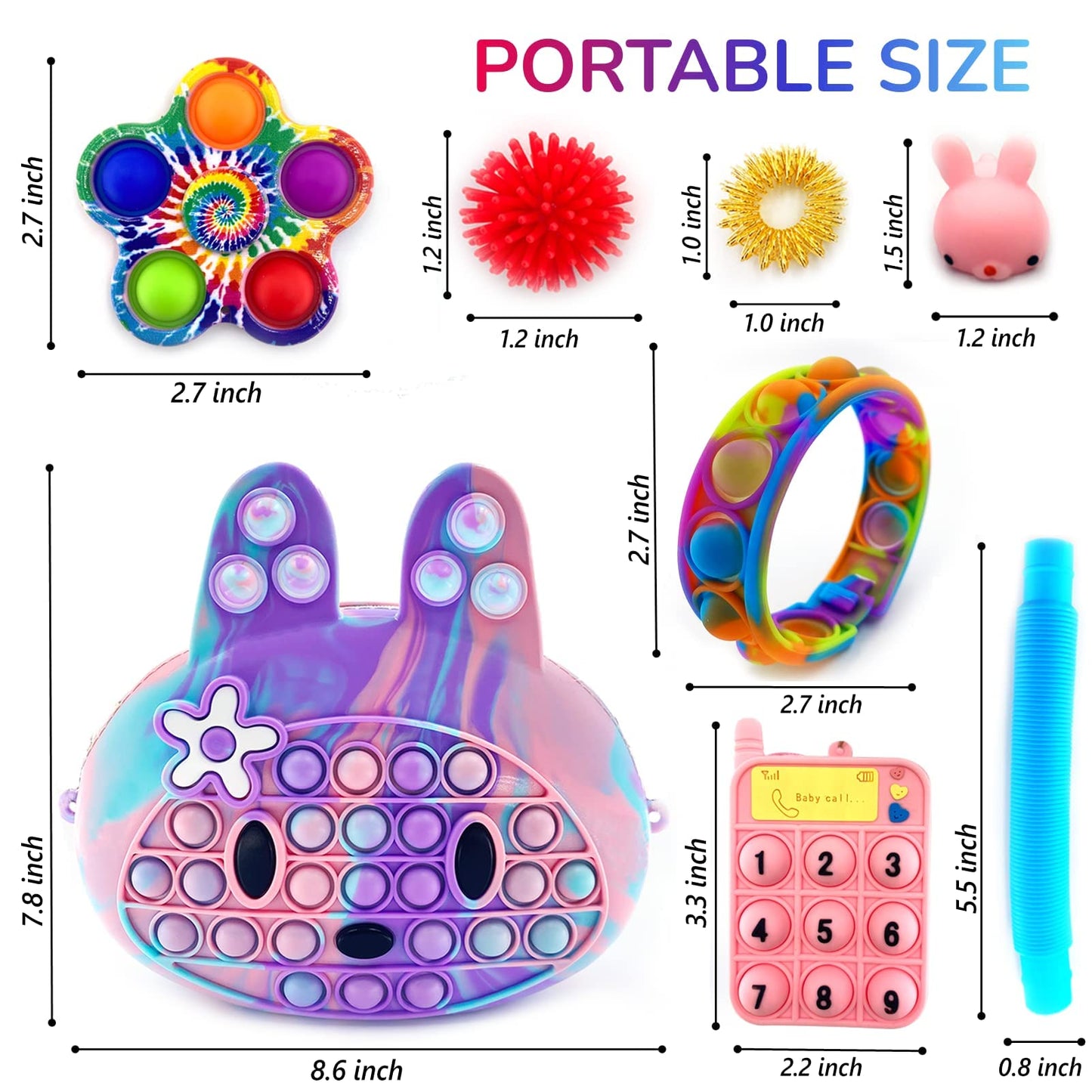 Exun Premade Easter Basket Stuffers Already Filled, Pop Crossbody Purse Bags Fidget Toy Pack, Bunny Shoulder Bag Mini Sensory Toys, 3 4 5 6 7 8 9 10 Year Old Birthday Easter Party Gift for Girls Kids