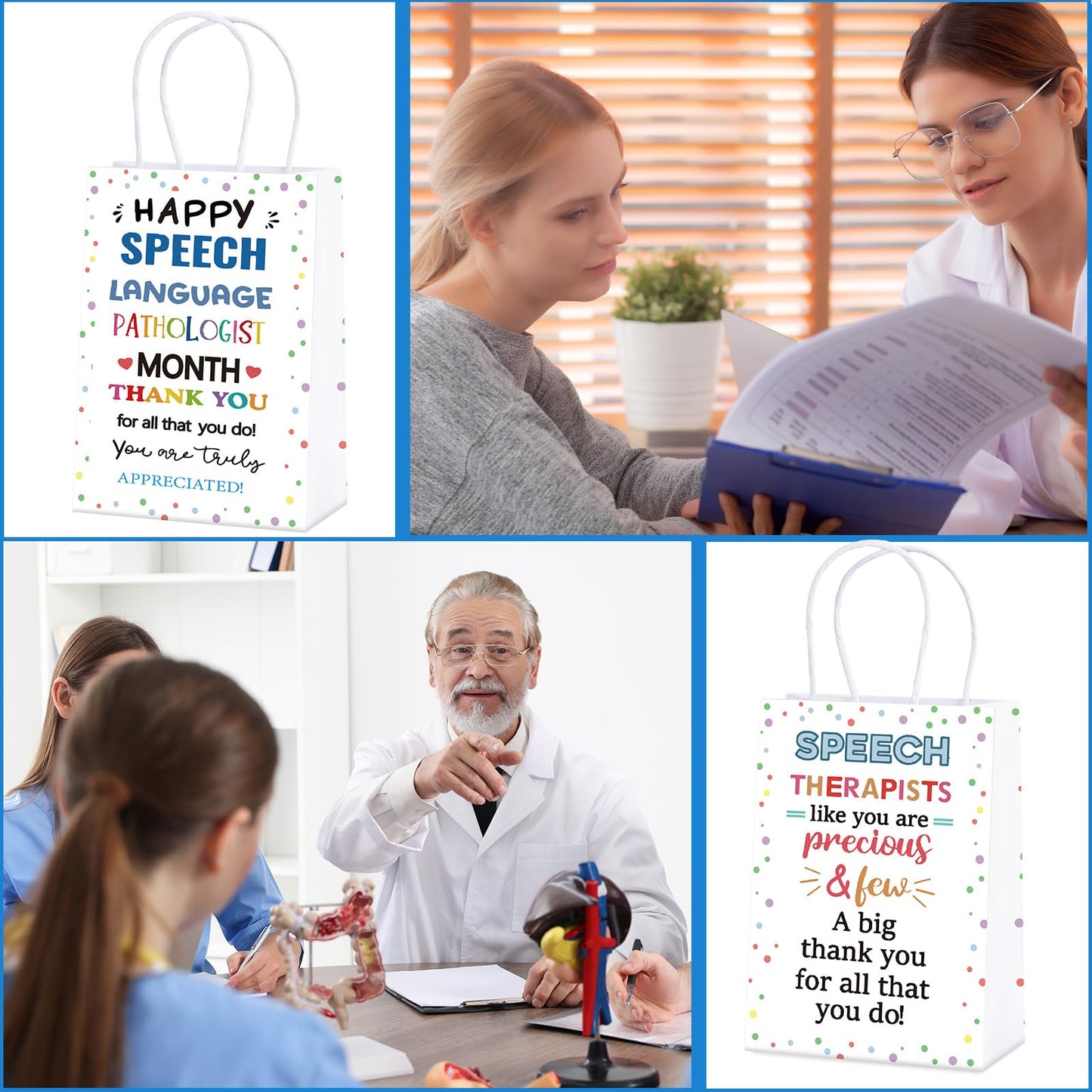 Gilprop 12 Pcs Speech Language Pathologist Gifts Bags SLP Month Thank You Gifts Bulk Speech Therapist Appreciation Treat Bags Double Side Coworker Therapist Party Favors Supplies SLP Decorations