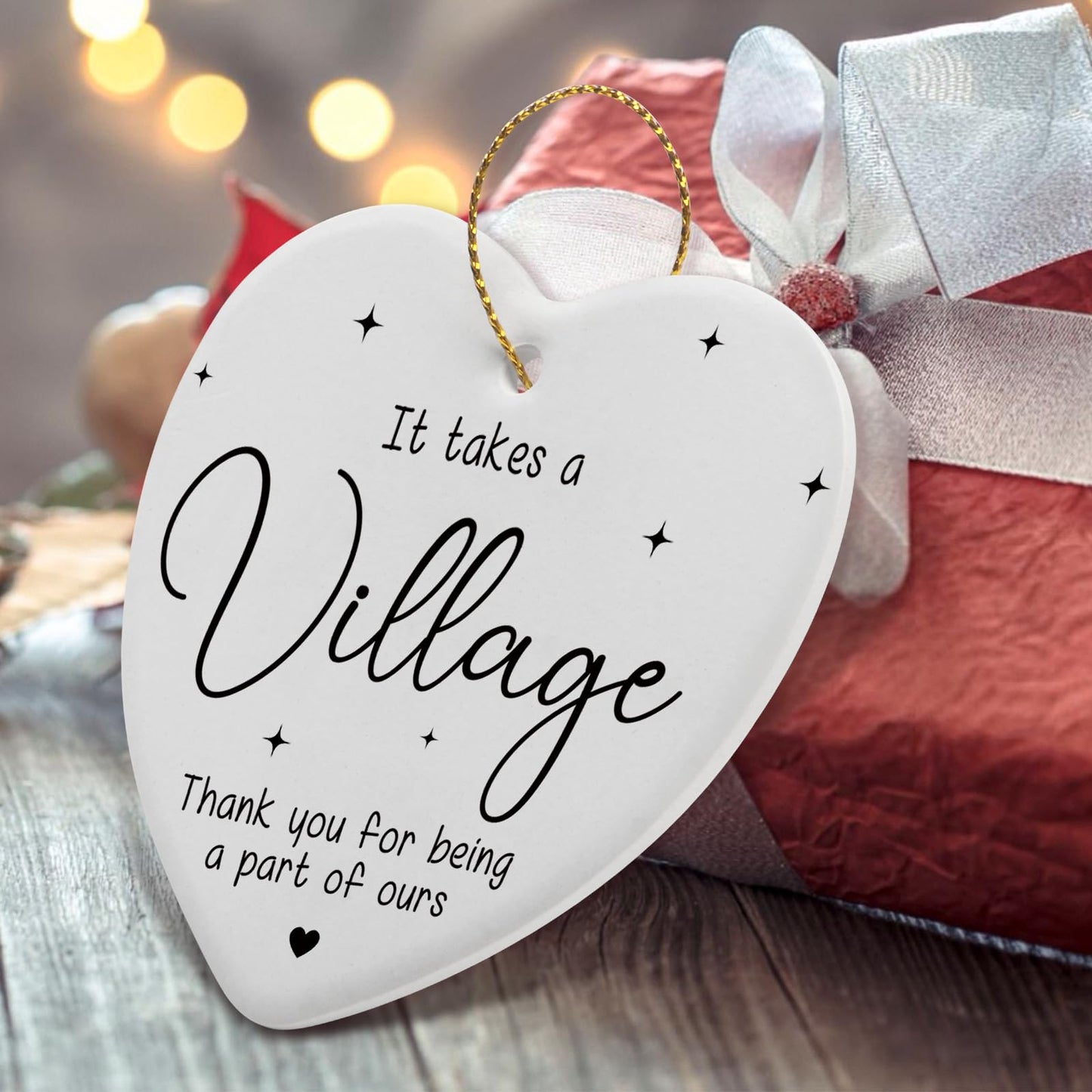 Thank You Gifts for Women It Takes a Village Daycare Provider Babysitter Gifts Appreciation Gift for Coworker Teacher Nurse Christmas Tree Decorations Ceramic Heart Ornament