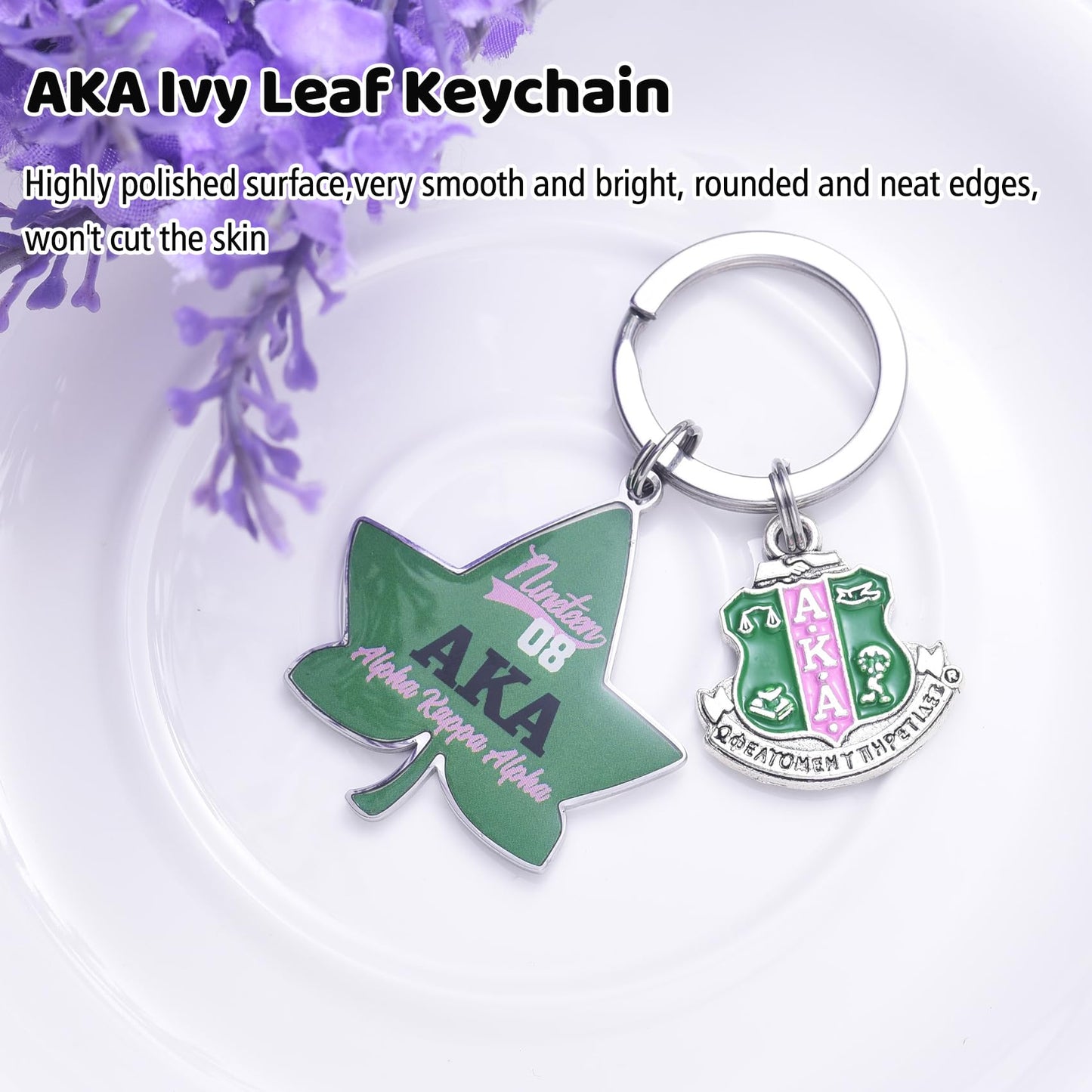 LParkin 1908 Aka Sorority Keychain Ivy Leaf Keyrings Aka Sorority Gifts for Women Girls Sorority Paraphernalia Gifts