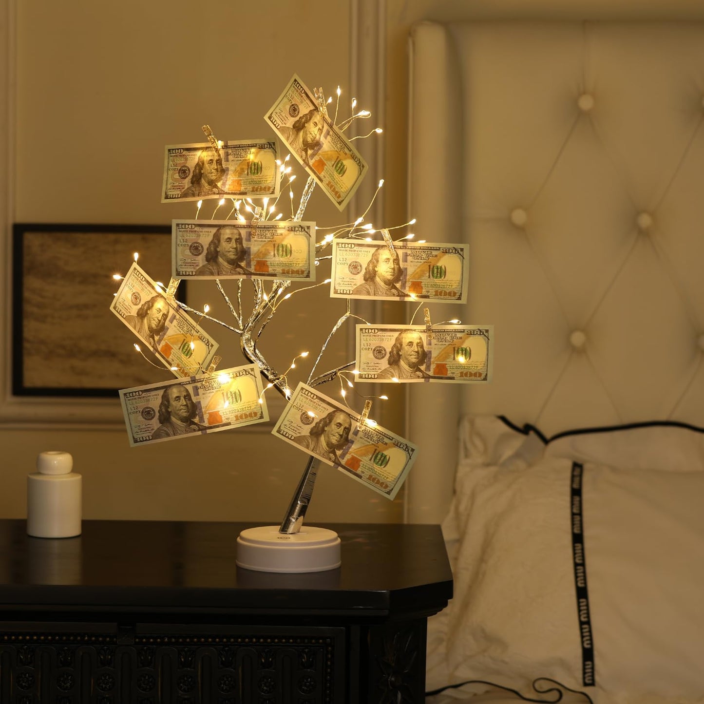 Money Tree Gift Card Holder 108 LEDs Lighted Fairy Light Spirit Trees Battery/USB Powered Light Up Display Tree with 22 Clear Clips for Photo, Cash,Card, Memo,Home Decor